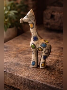 VINTAGE Kintsugi Fenix Raku Colourful Giraffe Art Clay Sculpture Pottery 9in